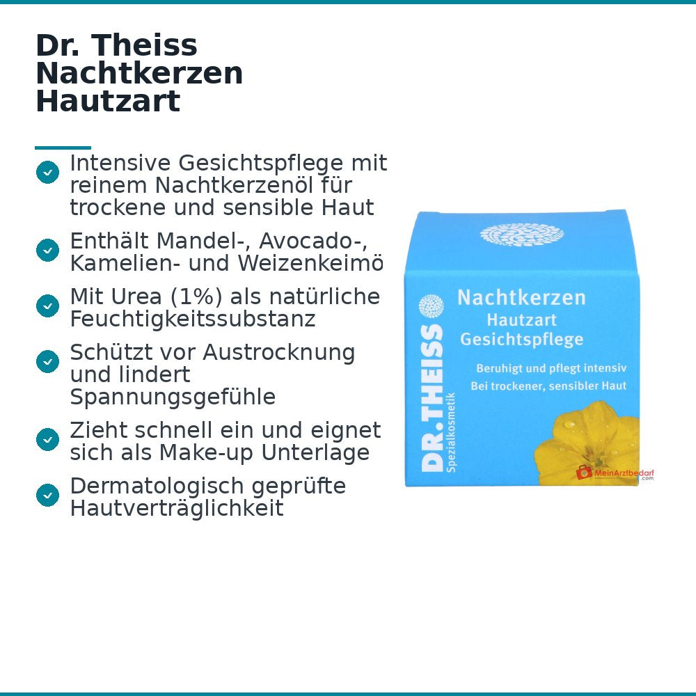 Dr. Theiss Nachtkerzen Hautzart Nachtkerzenöl / Weizenkeimöl / Avocadoöl / Mandelöl / Kamelienöl Gesichtspflege Creme, 50 ml.