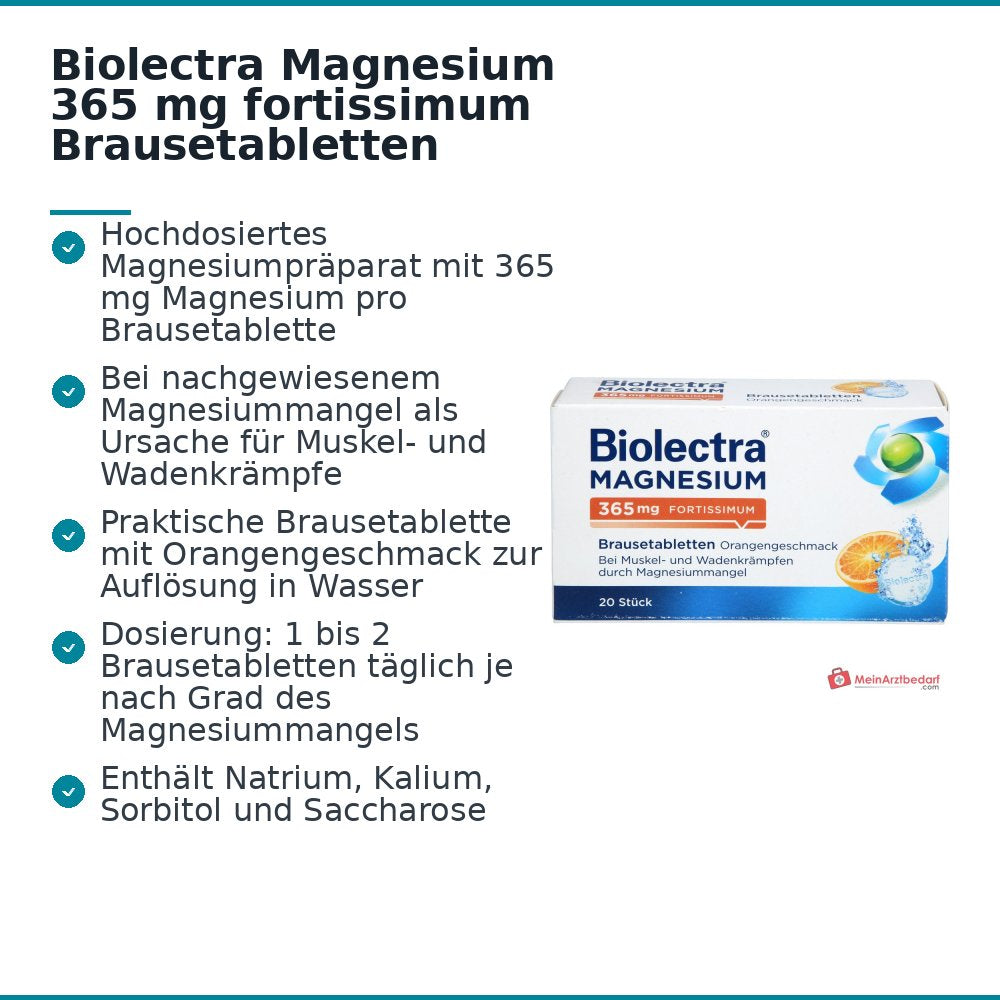 Biolectra Magnesium 365 mg fortissimum Magnesium Brausetabletten Orangengeschmack, 20 St..