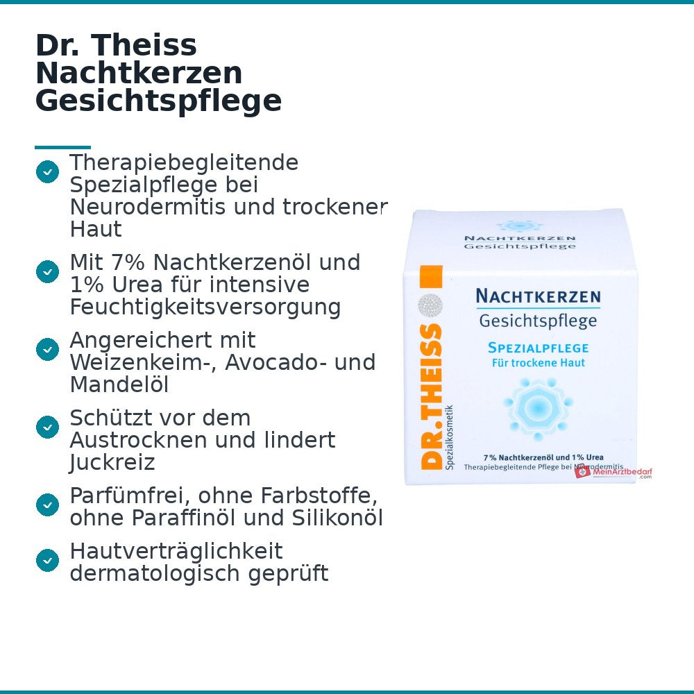 Dr. Theiss Nachtkerzen Gesichtspflege Nachtkerzenöl / Weizenkeimöl / Avocadoöl / Mandelöl / Urea Creme, 50 ml.