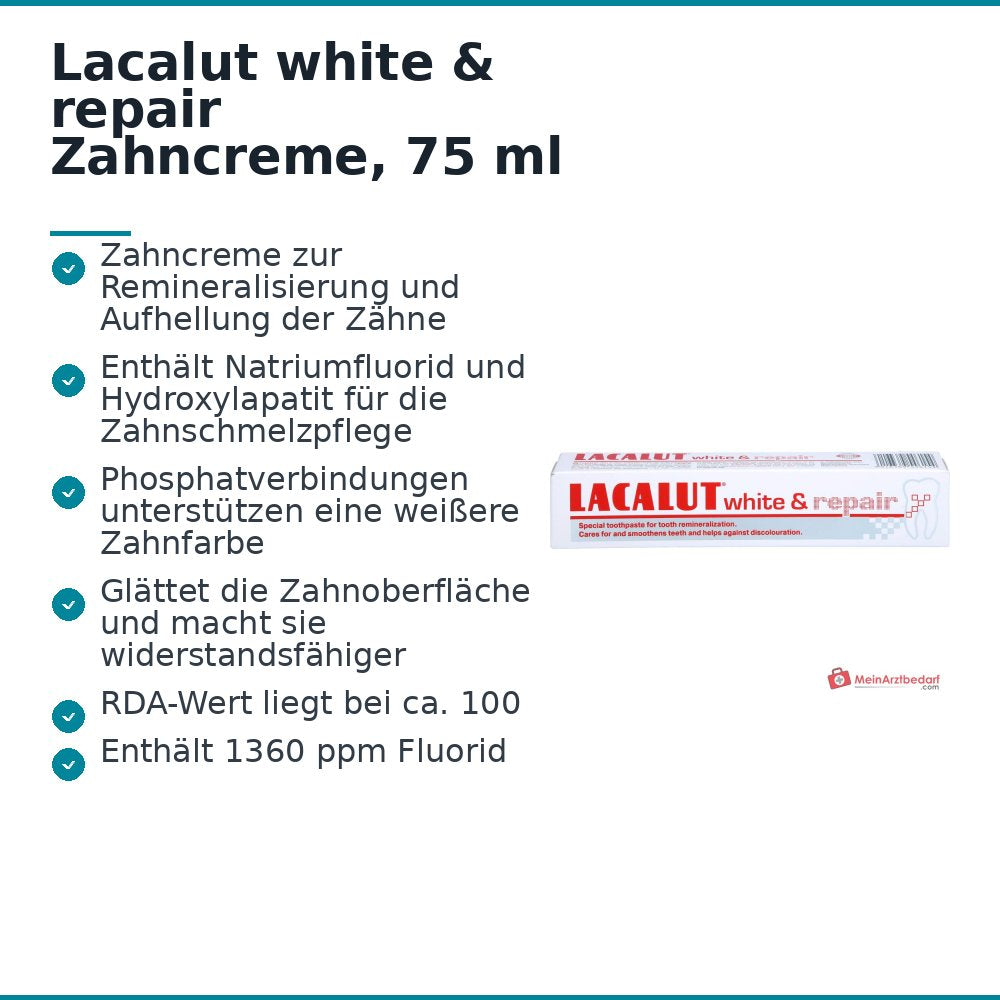 Lacalut white & repair Natriumfluorid / Hydroxylapatit Zahncreme, 75 ml.