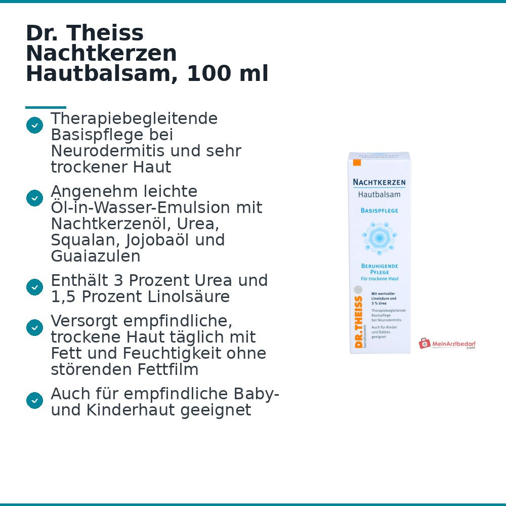 Dr. Theiss Nachtkerzen Hautbalsam Nachtkerzenöl / Urea / Squalan / Jojobaöl / Guaiazulen Creme, 100 ml.