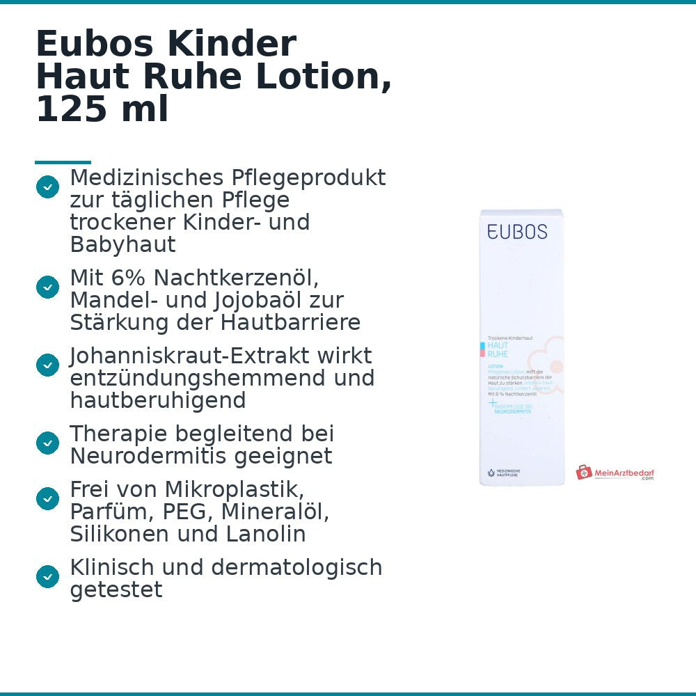 Eubos Haut Ruhe Lotion Nachtkerzenöl / Mandelöl / Jojobaöl / Sheabutter / Panthenol / Johanniskraut-Extrakt Lotion, 125 ml.