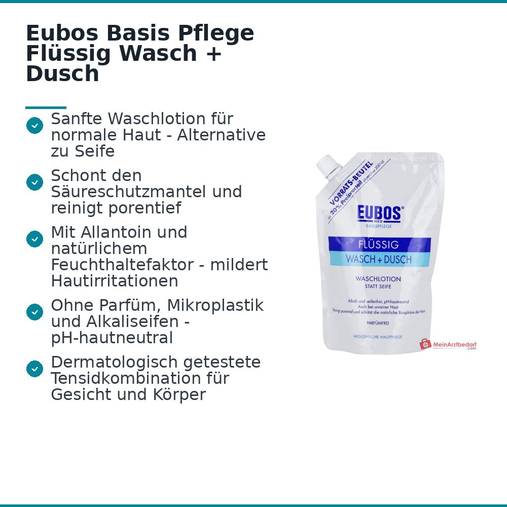 Eubos Basis Pflege Flüssig Wasch + Dusch Nachfüllbeutel, 400 ml