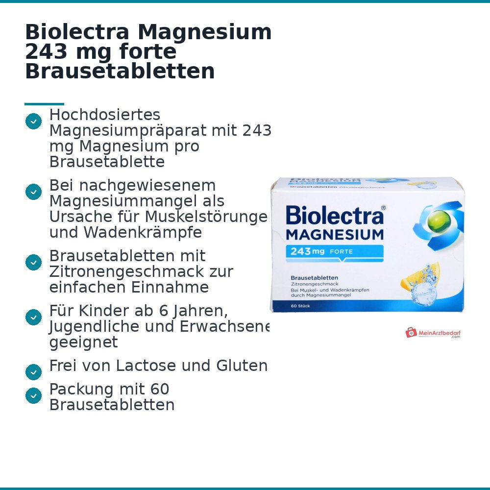 Biolectra Magnesium 243 mg forte Magnesiumoxid Brausetabletten Zitronengeschmack, 60 St..