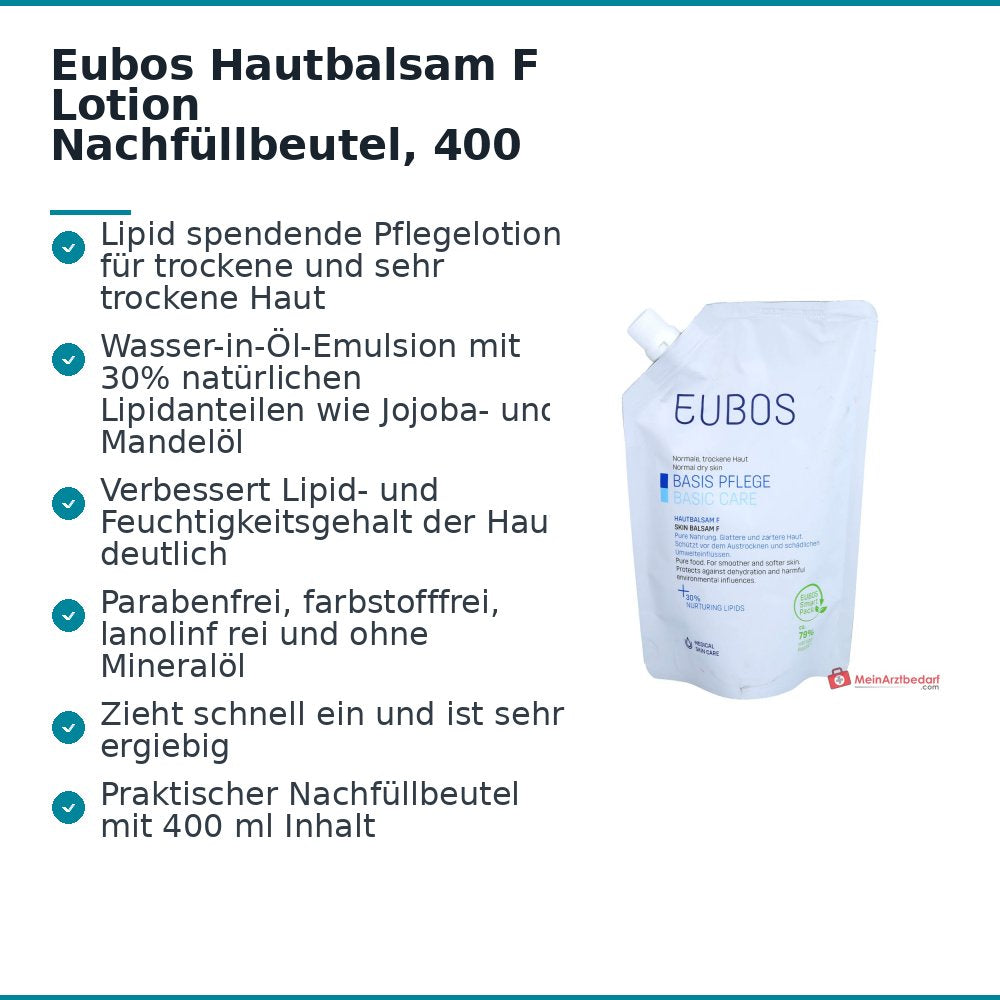 Eubos Hautbalsam F Jojoba / Mandelöl / Glycerol Lotion Nachfüllbeutel, 400 ml.