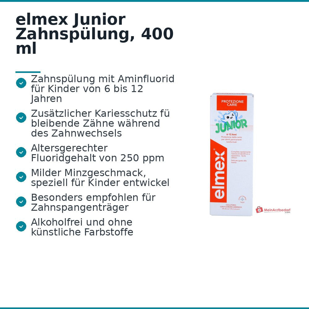 elmex Junior Zahnspülung Aminfluorid / Natriumfluorid Mundspülung, 400 ml.