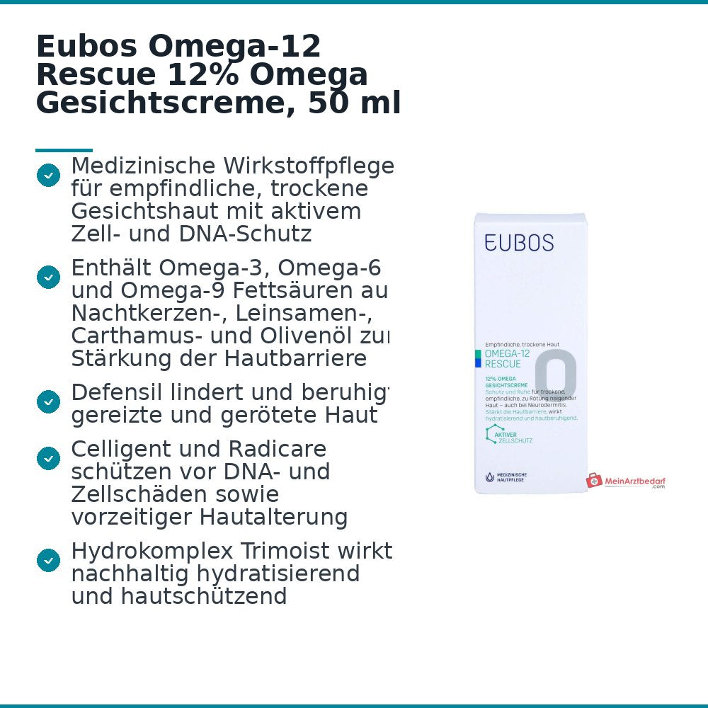 Eubos Omega-12 Rescue 12% Omega Crema Facial, 50 ml