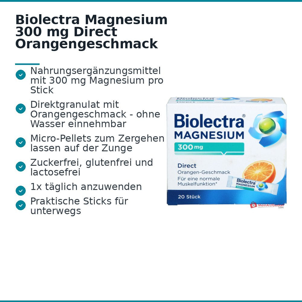 Biolectra Magnesium Direct Magnesiumoxid Direktgranulat Orange, 20 Sticks.