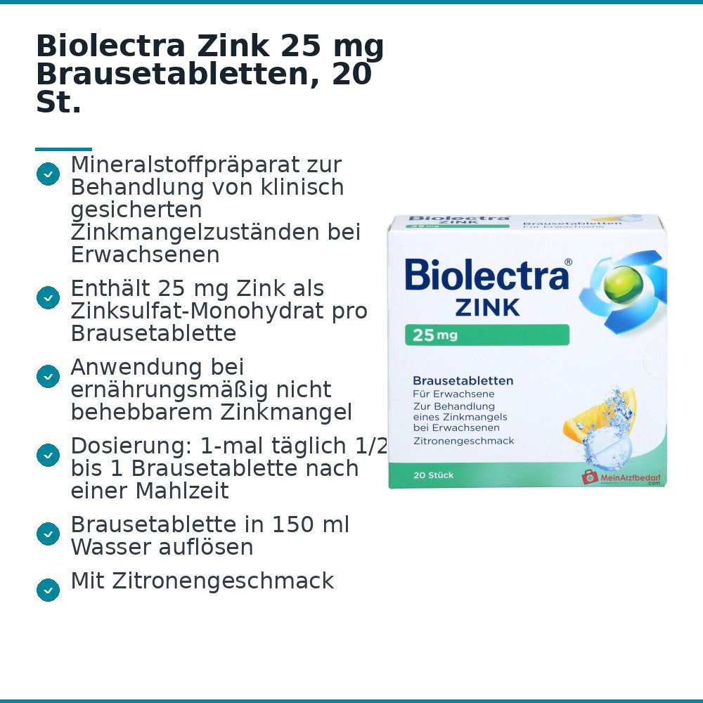 Biolectra Zink Zinksulfat Brausetabletten 25 mg, 20 St..