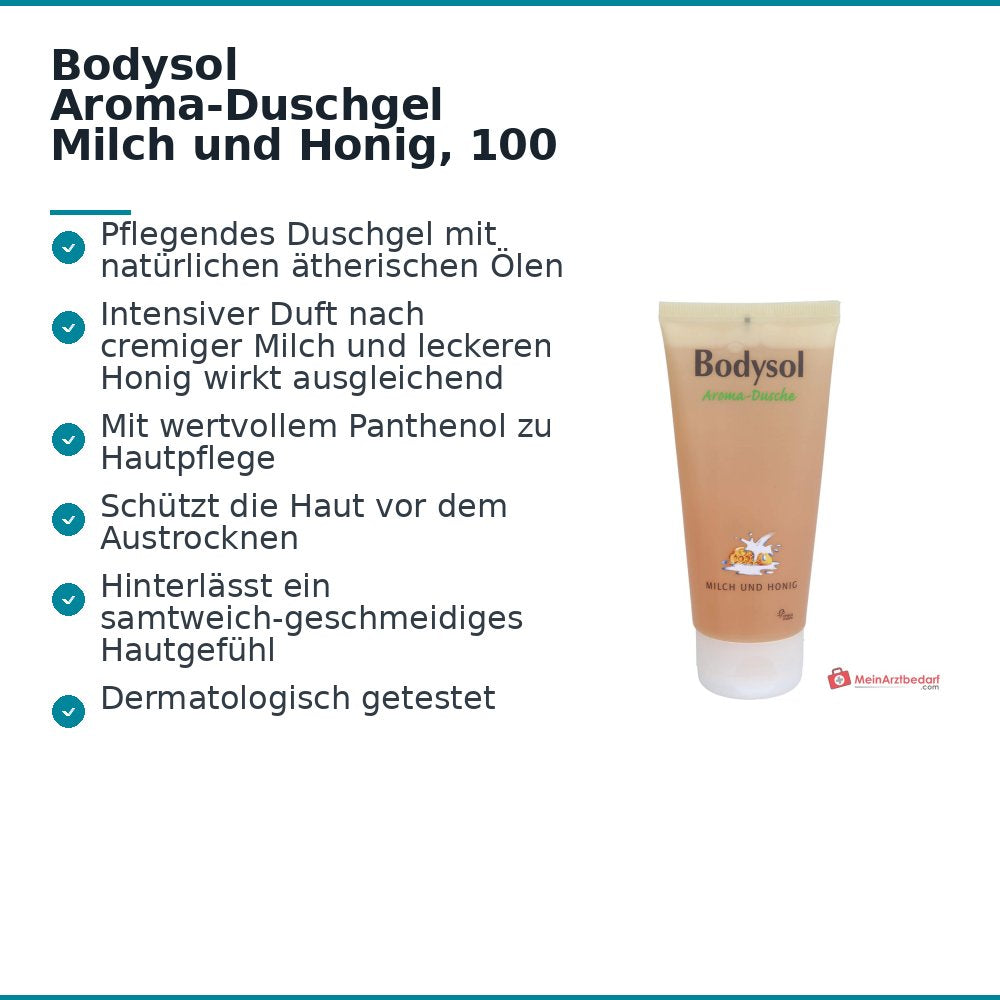 Bodysol Aroma-Dusche Milch und Honig Duschgel mit Panthenol, 100 ml.