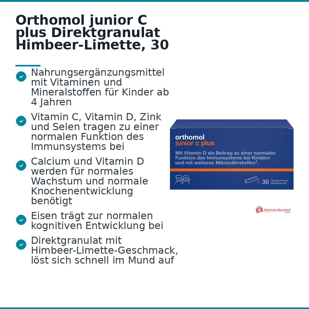 Orthomol junior C plus Direktgranulat Himbeer-Limette, 30 Beutel.