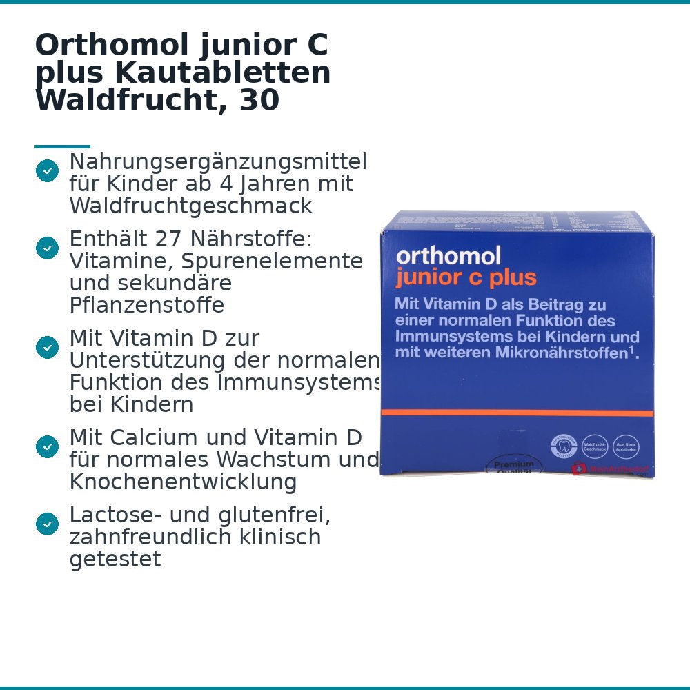 Orthomol junior C plus Kautabletten Waldfrucht, 30 Tagesportionen.