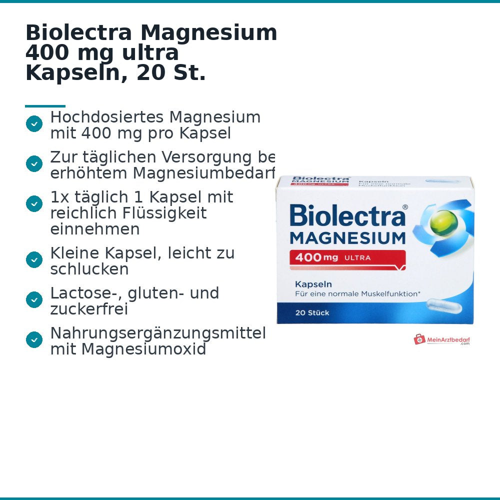 Biolectra Magnesium 400 mg Magnesiumoxid Kapseln, 20 St..