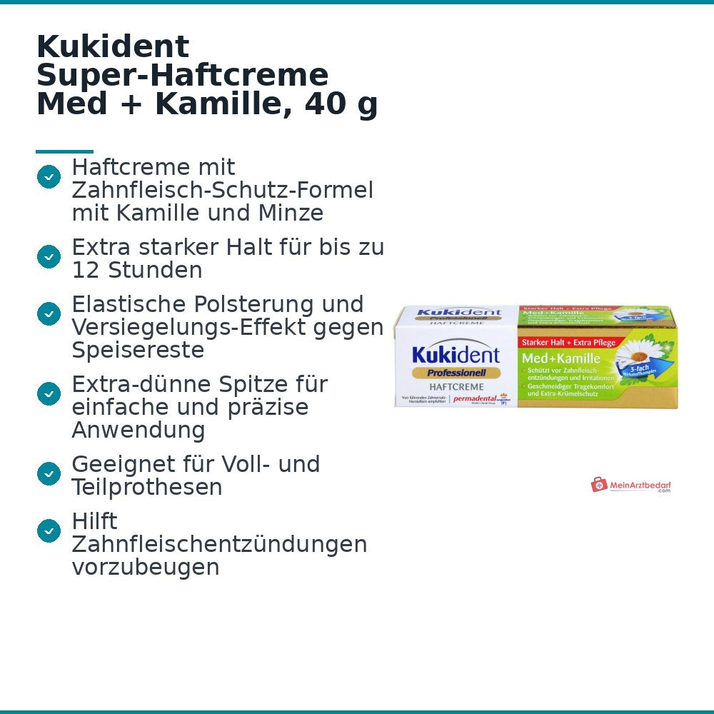 Kukident Super-Haftcreme Med Kamille / Minze Creme, 40 g.