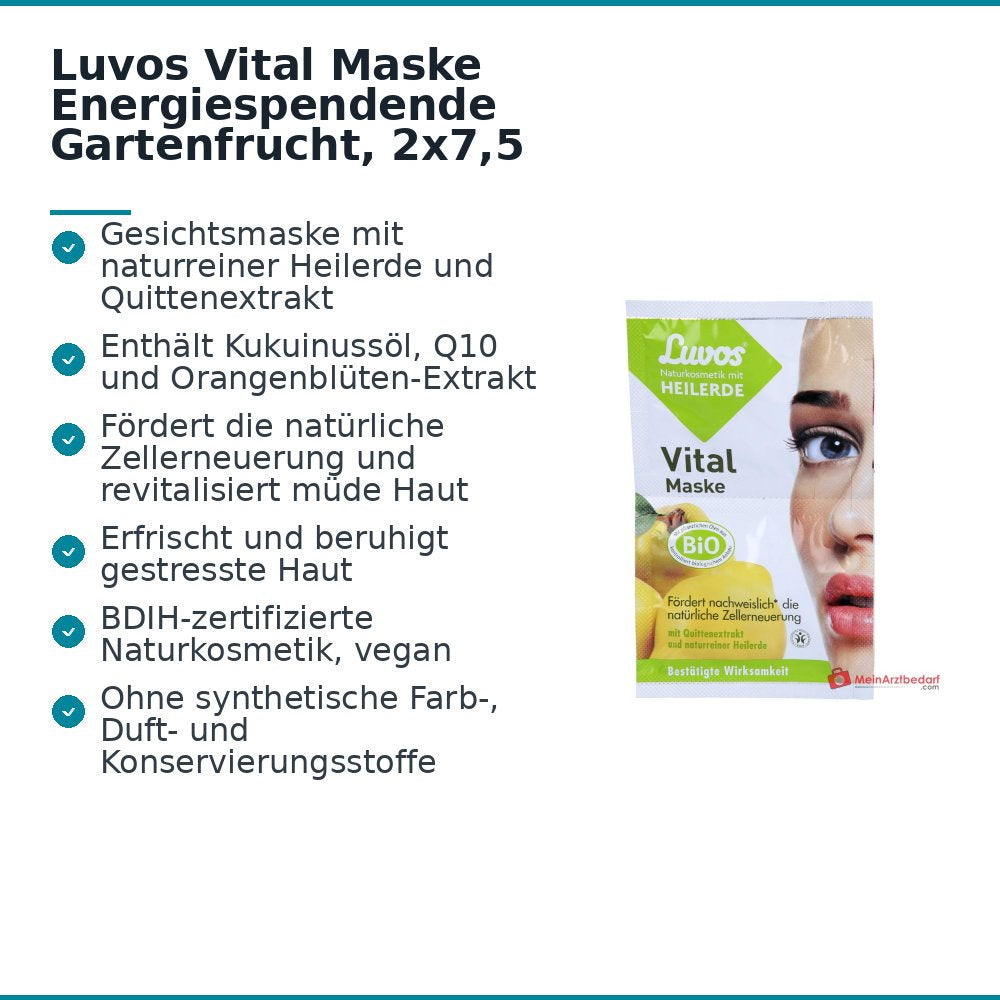 Luvos Vital Maske Quittenextrakt / Heilerde / Kukuinussoel / Q10 / Orangenblueten Gesichtsmaske, 2x7,5 ml.