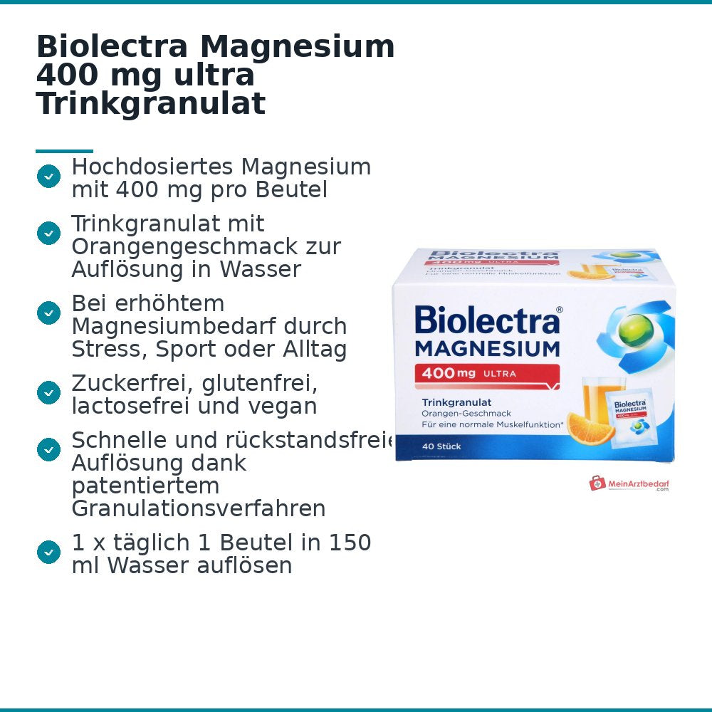 Biolectra Magnesium 400 mg ultra Trinkgranulat Orange, 40 Beutel.