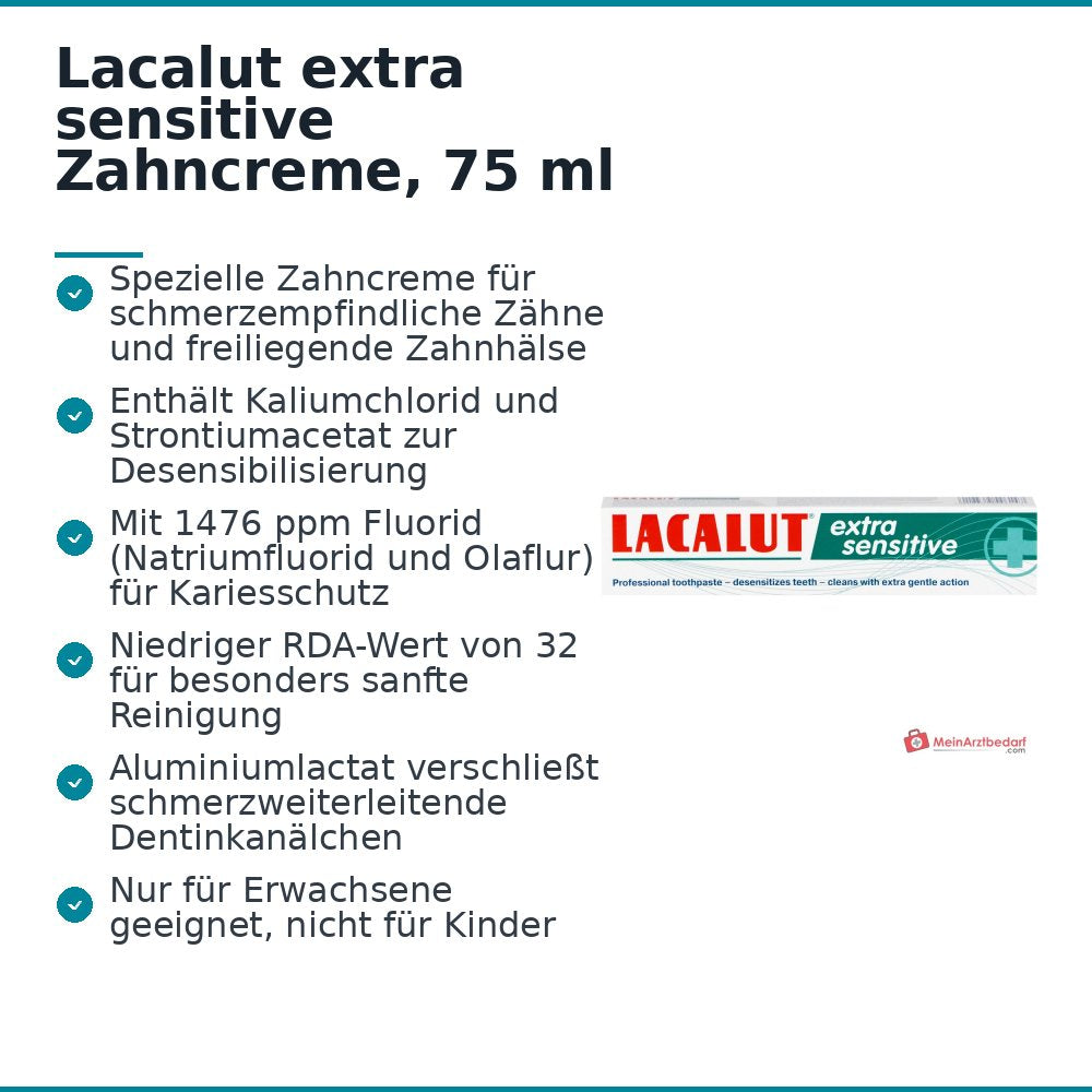 Lacalut extra sensitive Kaliumchlorid / Strontiumacetat / Aluminiumlactat / Natriumfluorid / Olaflur Zahncreme, 75 ml.