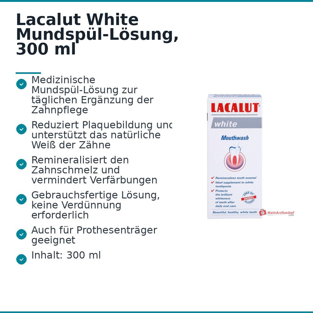 Lacalut White Natriumfluorid / Zinkchlorid / Tetrakaliumpyrophosphat Mundspül-Lösung, 300 ml.