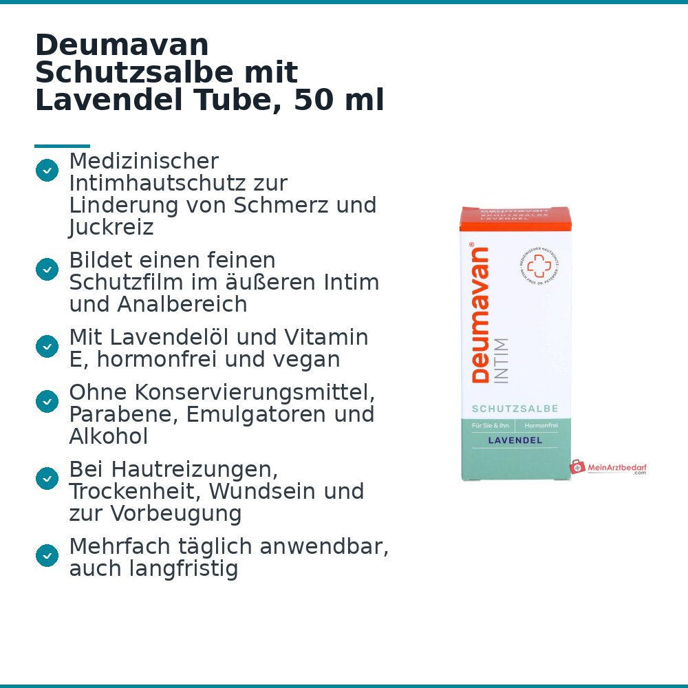 Deumavan Schutzsalbe mit Lavendel Paraffinum Liquidum / Petrolatum / Paraffin / Tocopheryl Acetate / Lavandula Angustifolia Oil Fettsalbe, 50 ml.
