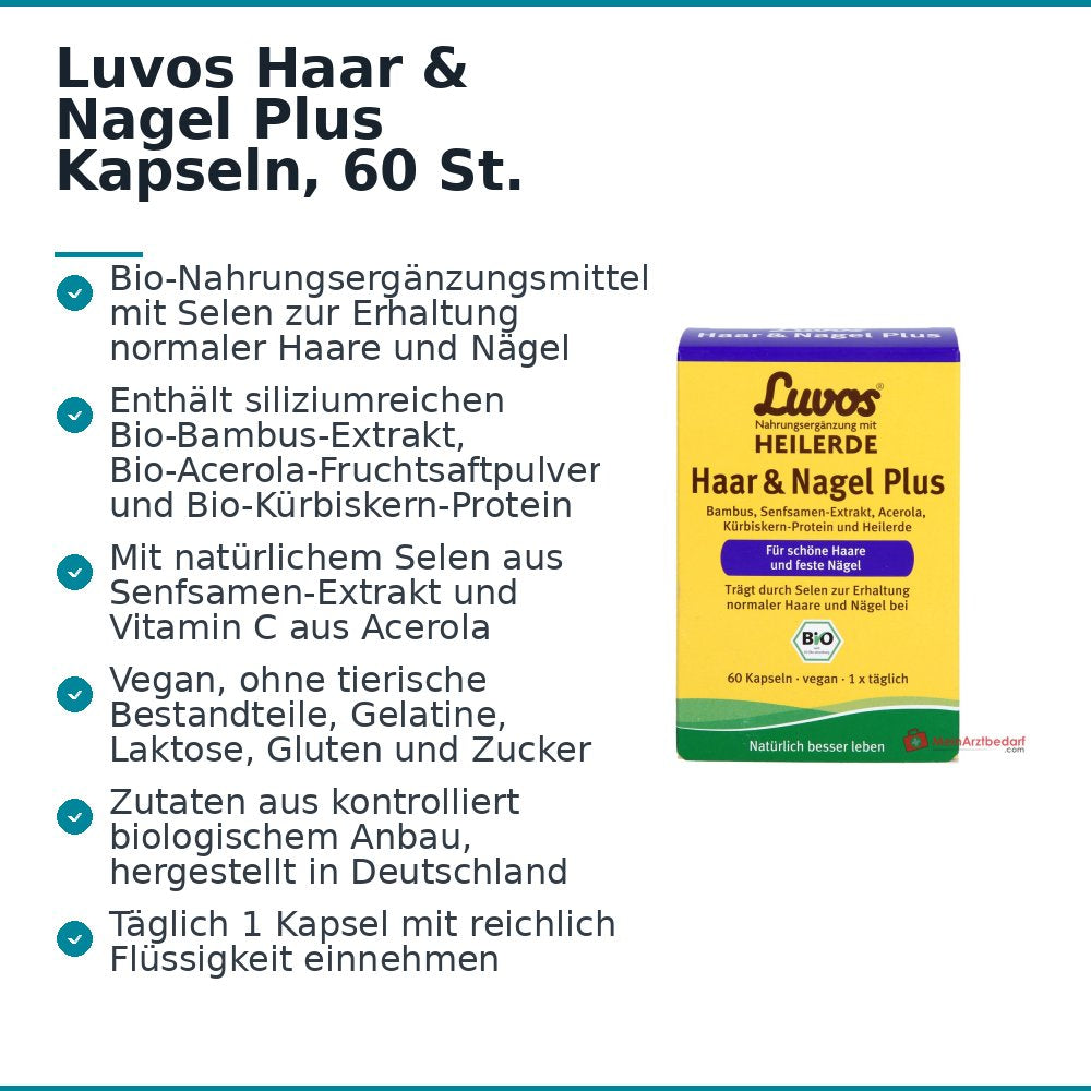 Luvos Heilerde Bio Haar & Nagel Plus Selen / Vitamin C Kapseln, 60 St..
