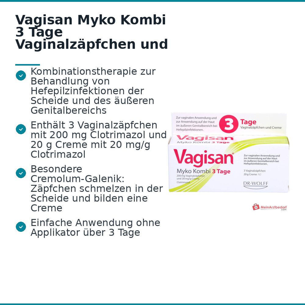 Vagisan Myko Kombi 3 Tage Vaginalzäpfchen und Creme, 1 Kombipackung.
