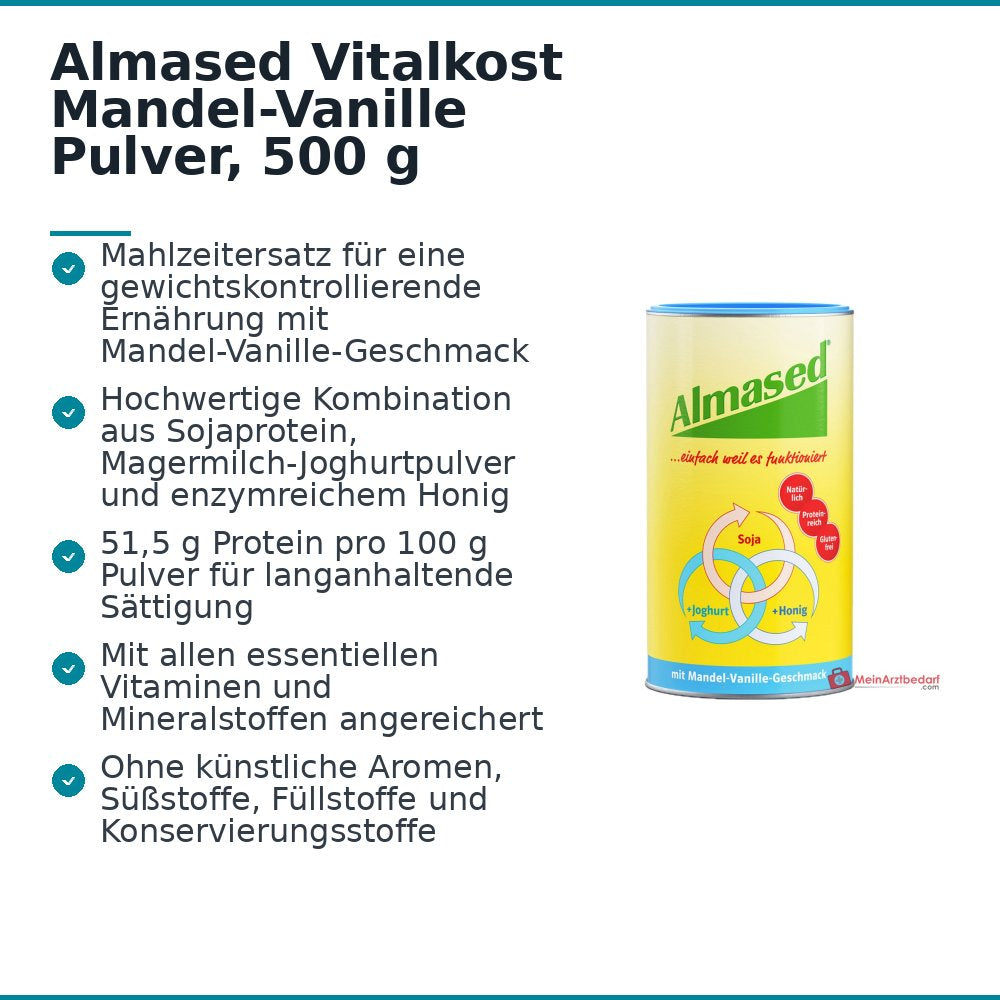 Almased Vitalkost Mandel-Vanille Mahlzeitersatz Pulver, 500 g.