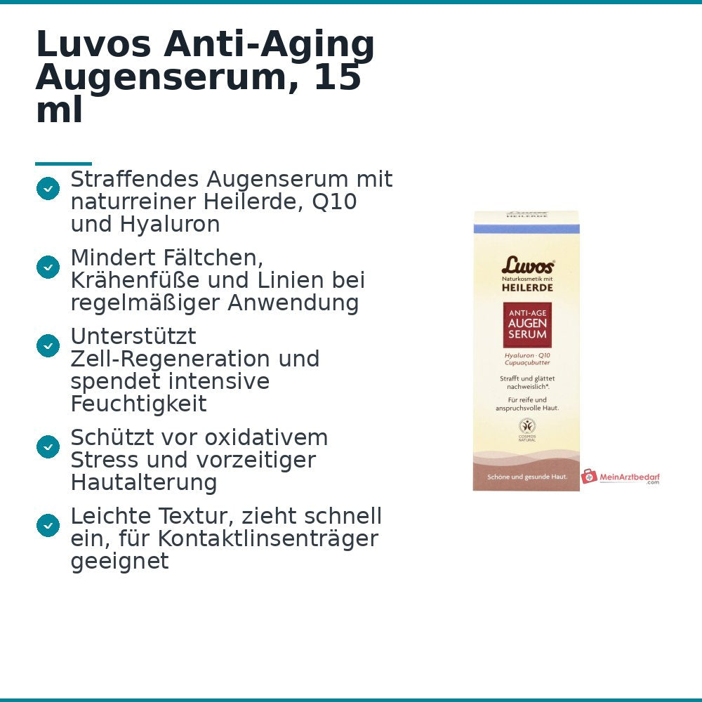 Luvos Anti-Aging Augenserum Heilerde / Hyaluronsäure / Coenzym Q10 / Matcha / Zistrose Serum, 15 ml.