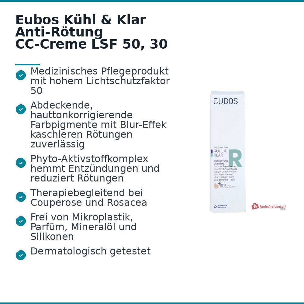 Eubos Kühl und Klar Anti-Rötung CC-Creme LSF 50, 30 ml.