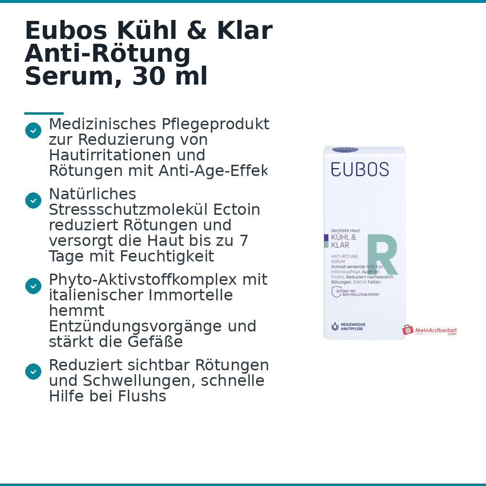 Eubos Kühl und Klar Anti-Rötung Serum Ectoin / Panthenol / Helichrysum Italicum Extrakt Konzentrat, 30 ml.