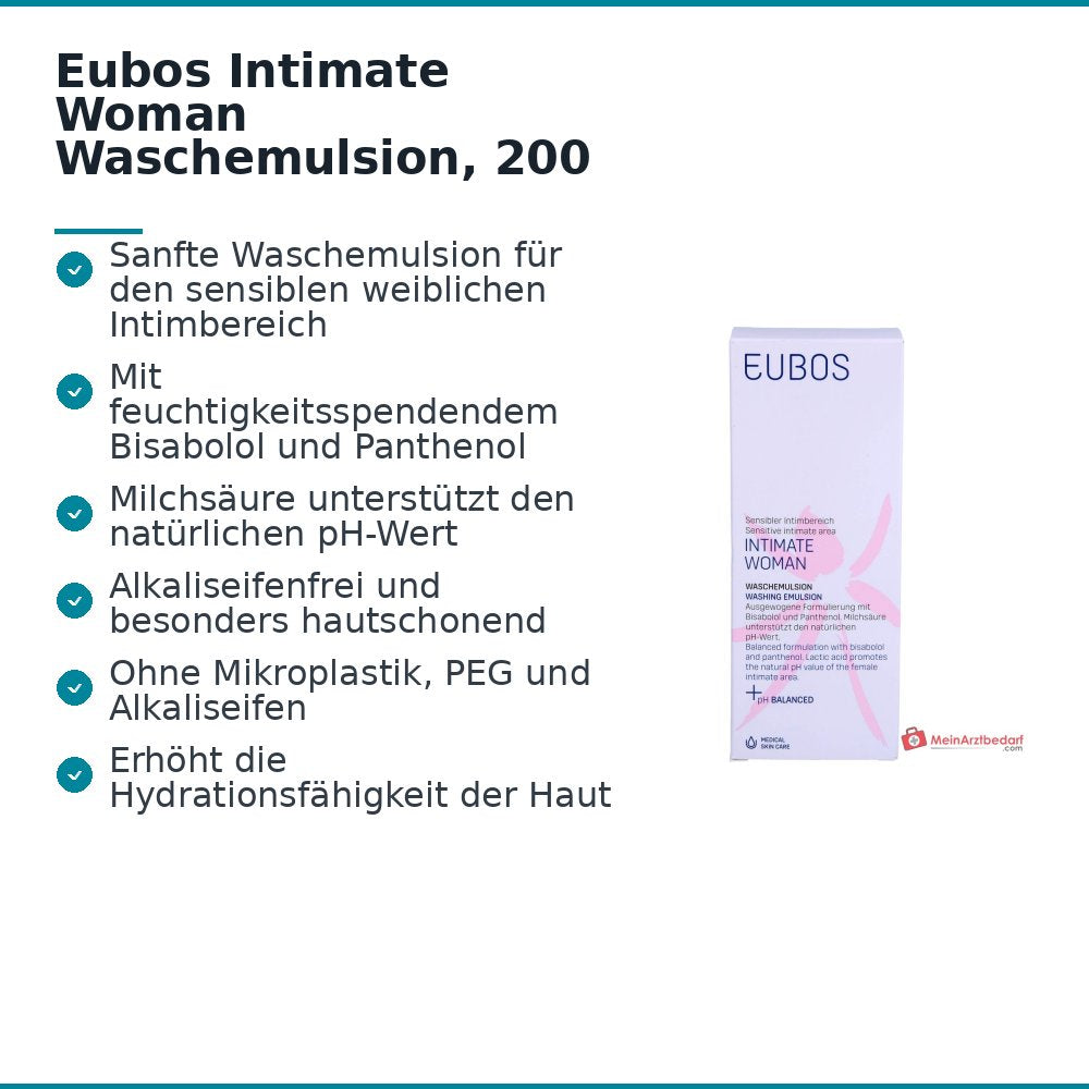 Eubos Intimate Woman Waschemulsion Bisabolol / Panthenol / Milchsäure Waschlotion, 200 ml.