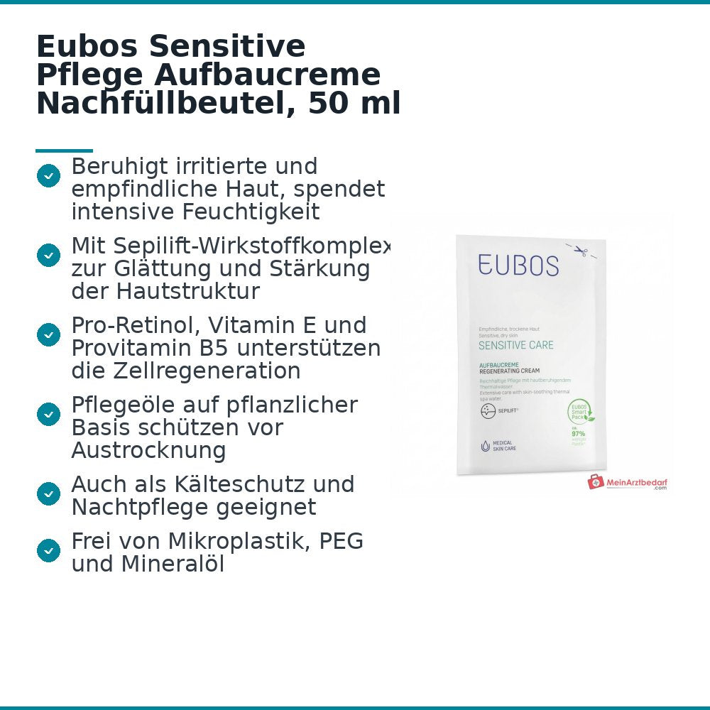 Eubos Sensitive Pflege Aufbaucreme Nachfüllbeutel, 50 ml.