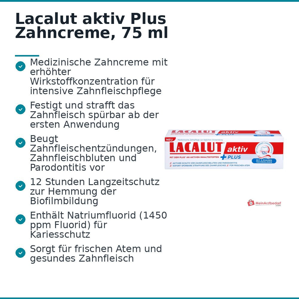 Lacalut Aktiv Plus Aluminiumlactat / Allantoin / Bisabolol / Natriumfluorid Zahncreme, 75 ml.