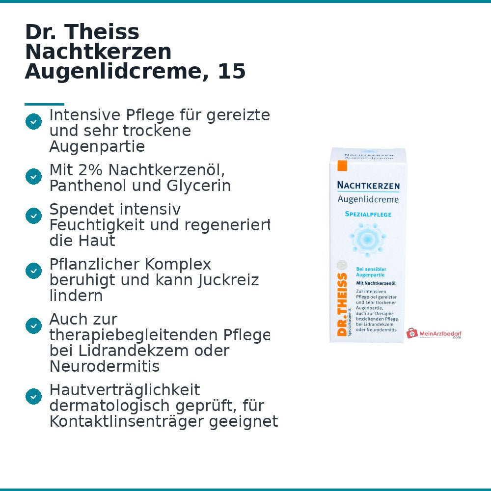 Dr. Theiss Nachtkerzen Augenlidcreme mit Nachtkerzenöl / Panthenol / Glycerin Augencreme, 15 ml.