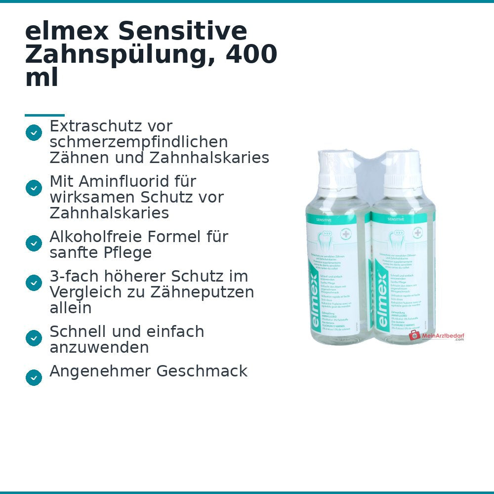 elmex Sensitive Zahnspülung Olaflur / Natriumfluorid Mundspülung, 2x400 ml.