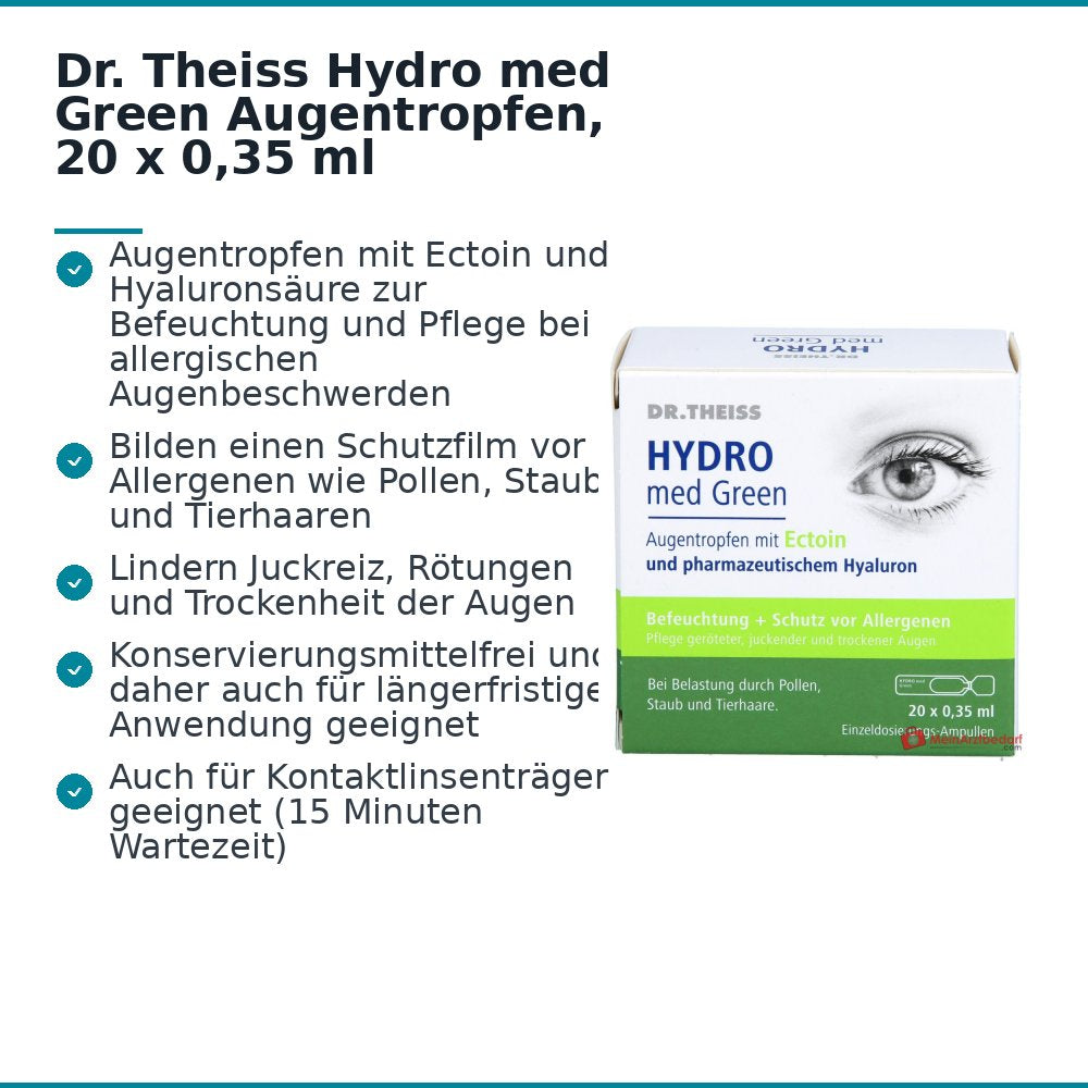Dr. Theiss Hydro med Green Ectoin / Natriumhyaluronat Augentropfen, 20 x 0,35 ml.