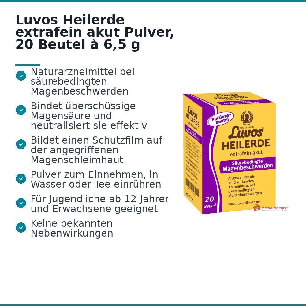 Luvos Heilerde extrafein akut Pulver, 20 Beutel à 6,5 g.