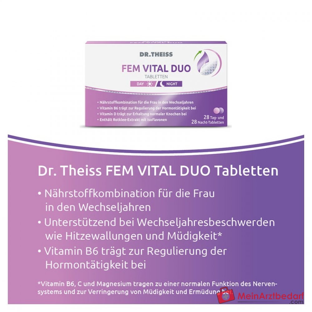Dr. Theiss Fem Vital Duo Vitamin B6 / Vitamin C / Vitamin D / Vitamin E / Chrom / Magnesium / Zink Tabletten, 56 St..