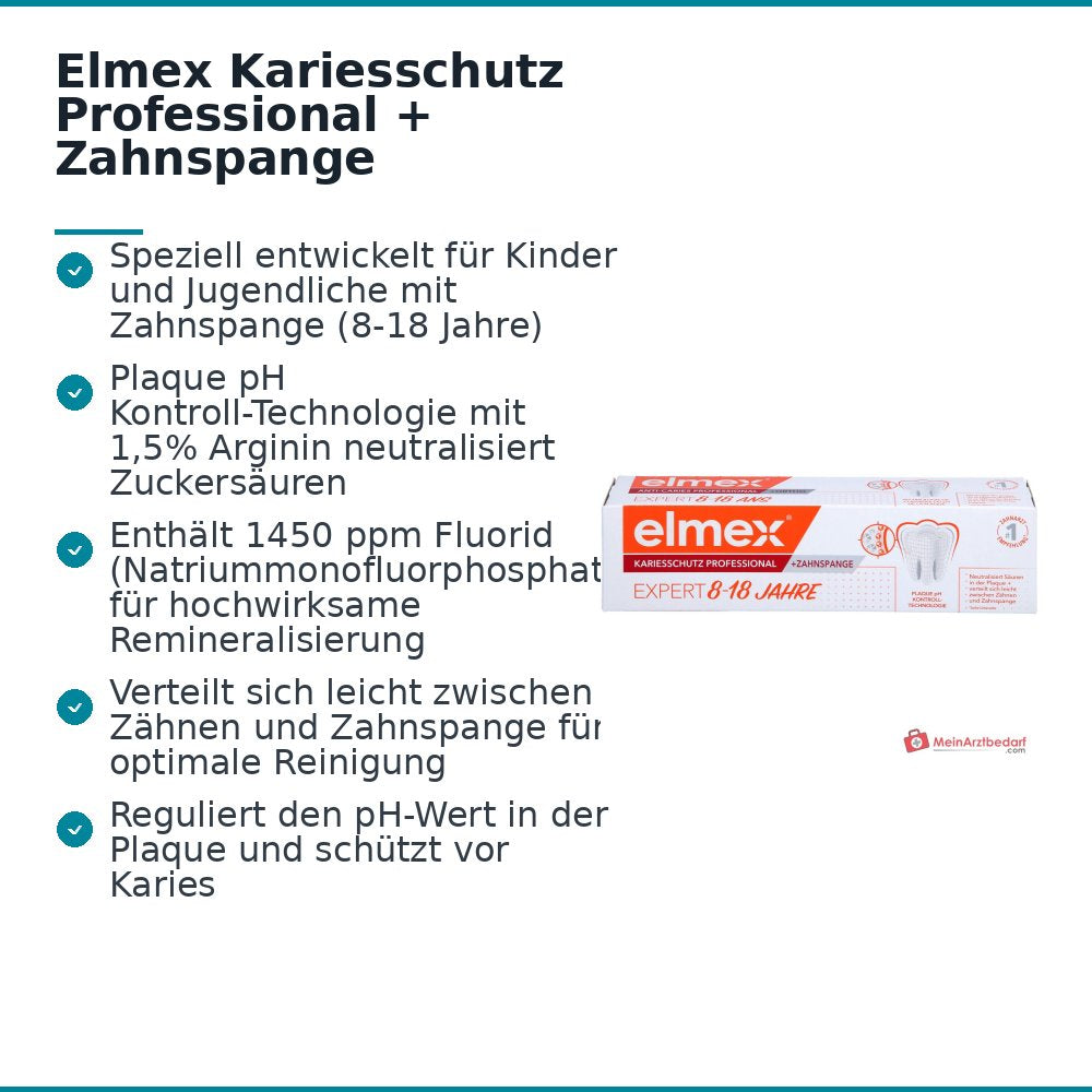 Elmex Kariesschutz Professional Zahnspange Arginin / Natriummonofluorphosphat Zahnpasta, 75 ml.