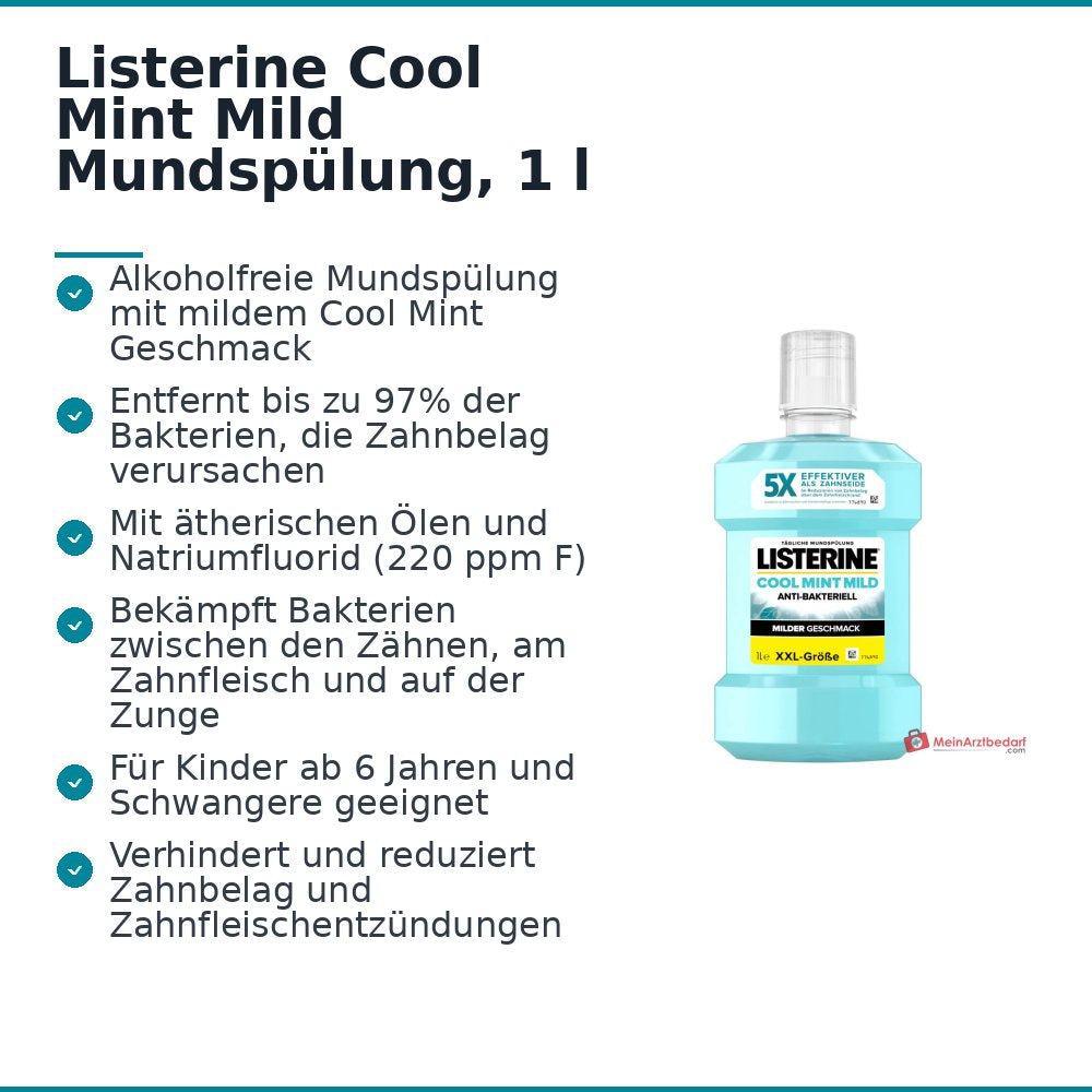 LISTERINE Cool Mint Mild Eucalyptol / Menthol / Thymol / Methyl Salicylat Mundspülung, 1 l.