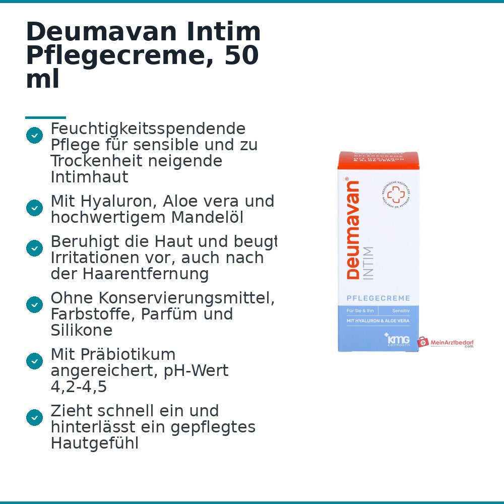 Deumavan Intim Pflegecreme Hyaluron / Aloe Vera / Mandelöl Creme, 50 ml.