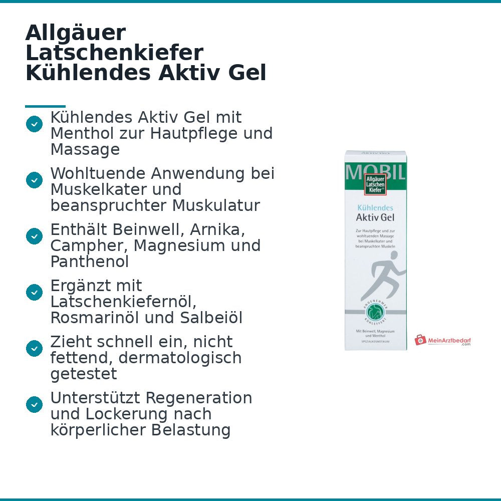Allgäuer Latschenkiefer Kühlendes Aktiv Gel Menthol / Beinwell / Arnika / Campher / Magnesium / Panthenol Gel, 200 ml.