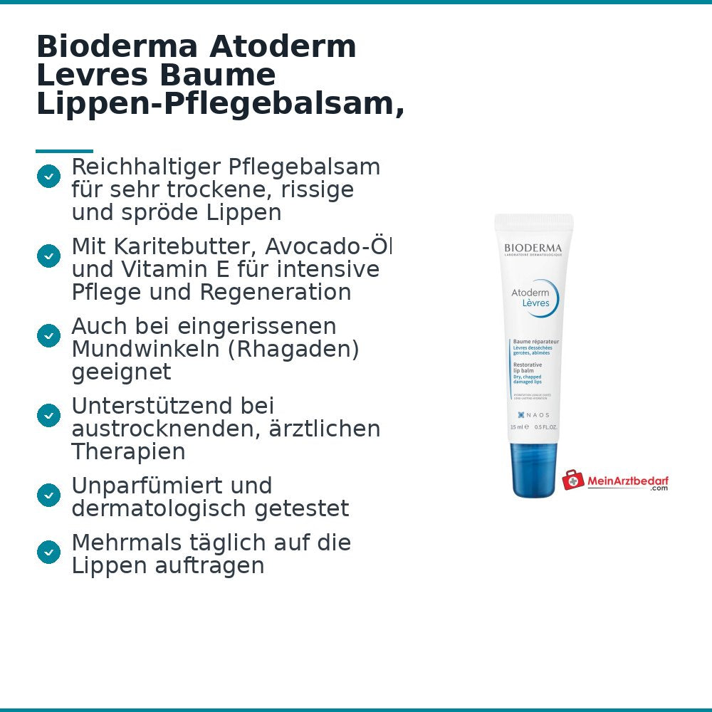 Bioderma Atoderm Levres Baume Lippen-Pflegebalsam, 15 ml.