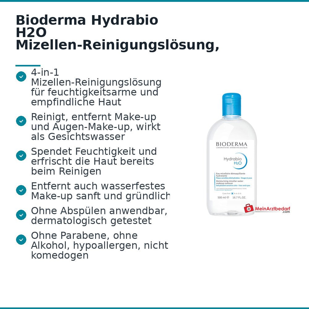 Bioderma Hydrabio H2O Mizellen-Reinigungslösung, 500 ml.