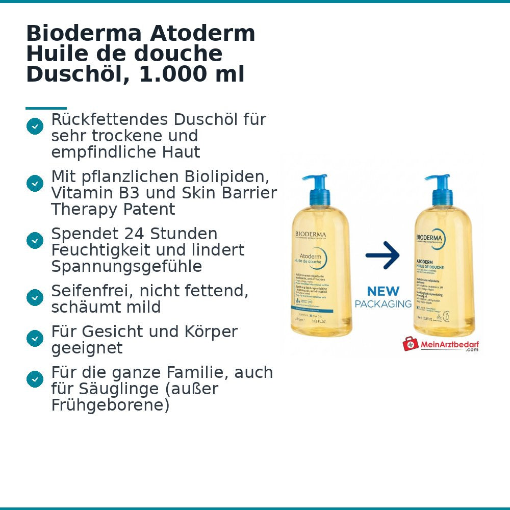Bioderma Atoderm Huile de douche Duschöl, 1.000 ml.
