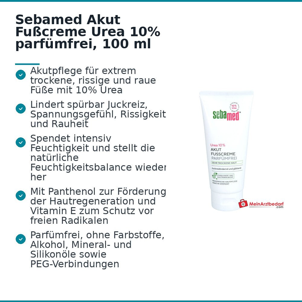Sebamed Akut Fußcreme Urea 10% parfümfrei, 100 ml.