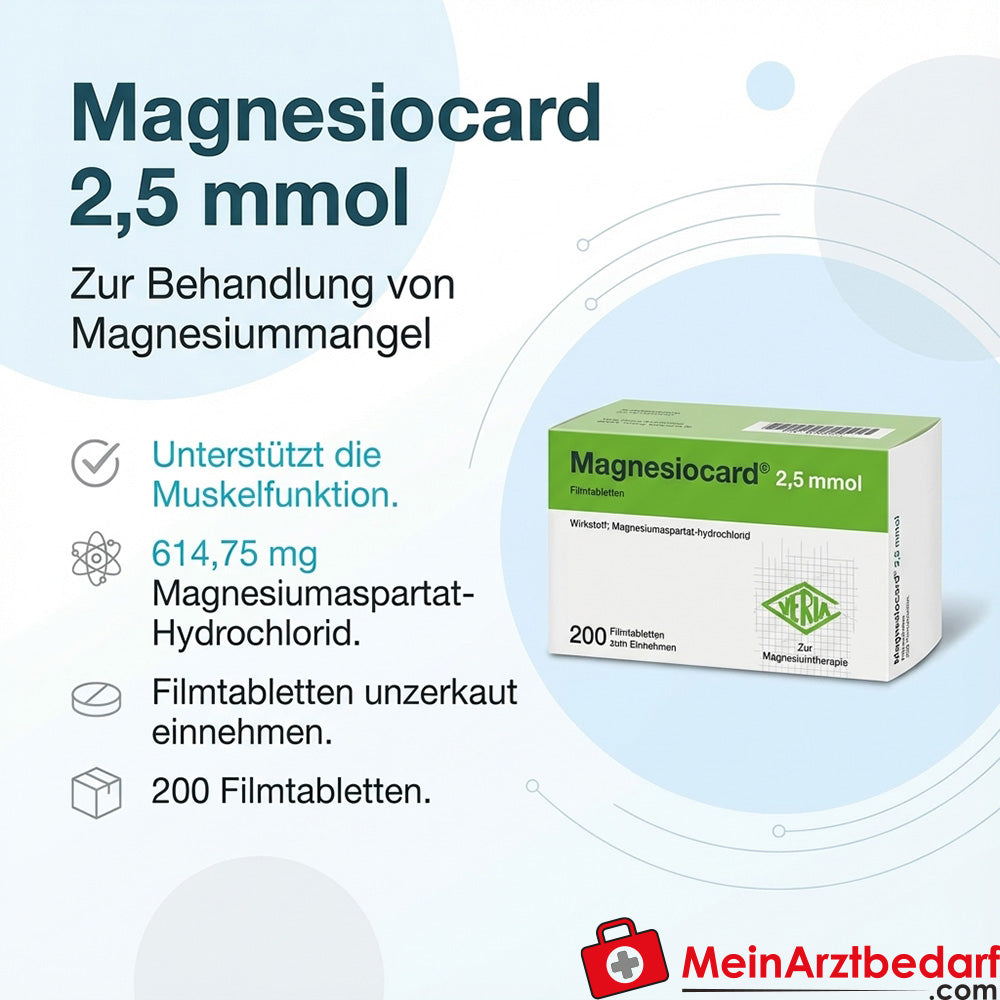 Magnesiocard 2,5 mmol (Magnesiumaspartat) Filmtabletten 200 St.