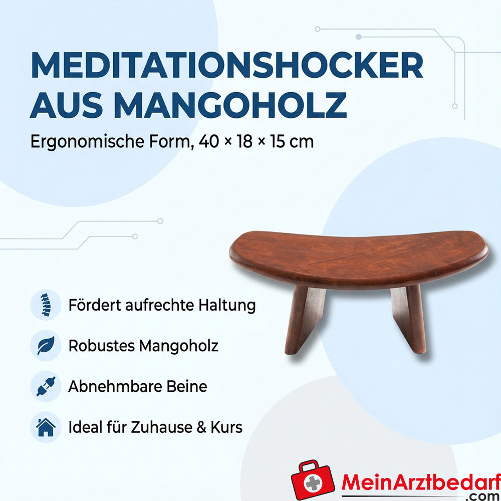 Berk Meditationshocker aus Mangoholz ergonomisch 40×18×15 cm abnehmbare Beine