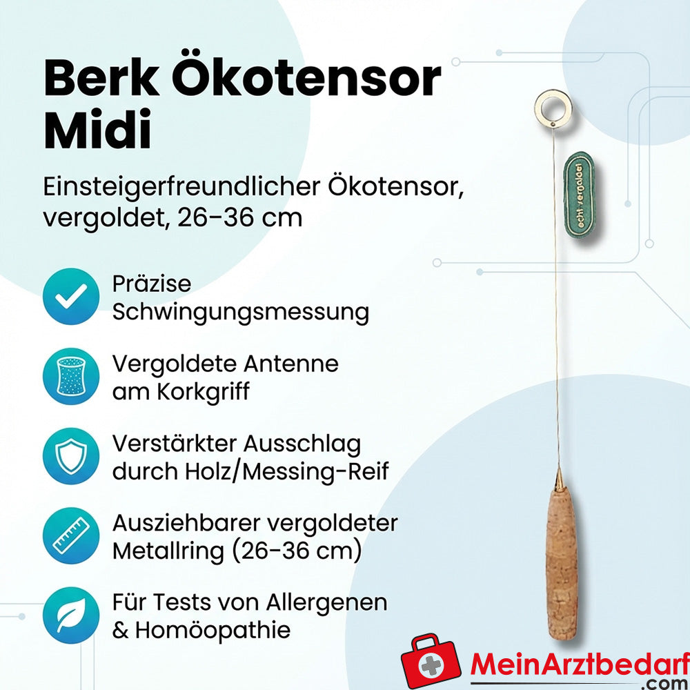 Berk Ökotensor Midi, pozłacana antena, korkowy uchwyt, wysuwany metalowy pierścień 26-36 cm