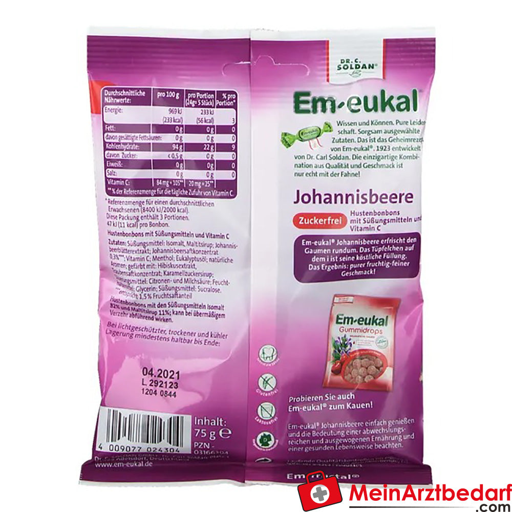 Em-eukal® Johannisbeere gefüllt zuckerfrei, 75g.