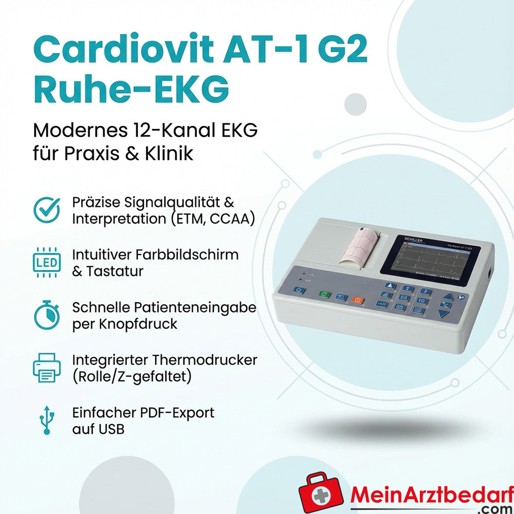 Schiller Cardiovit AT-1 G2 12-Kanal Ruhe-EKG-Gerät mit Thermodrucker und PDF-Export